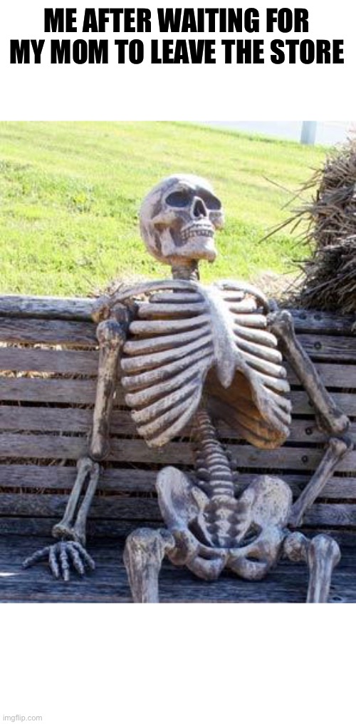This is so true lol | ME AFTER WAITING FOR MY MOM TO LEAVE THE STORE | image tagged in memes,waiting skeleton | made w/ Imgflip meme maker