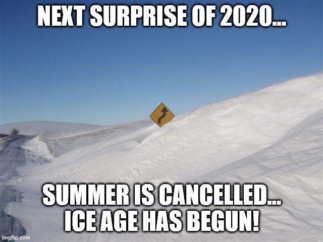 Welcome to the Ice Age of 2020wonder when the Saber Tooths will show up! | NEXT SURPRISE OF 2020... SUMMER IS CANCELLED... ICE AGE HAS BEGUN! | image tagged in 2020,ice age,disaster,summer,5 seconds of summer | made w/ Imgflip meme maker