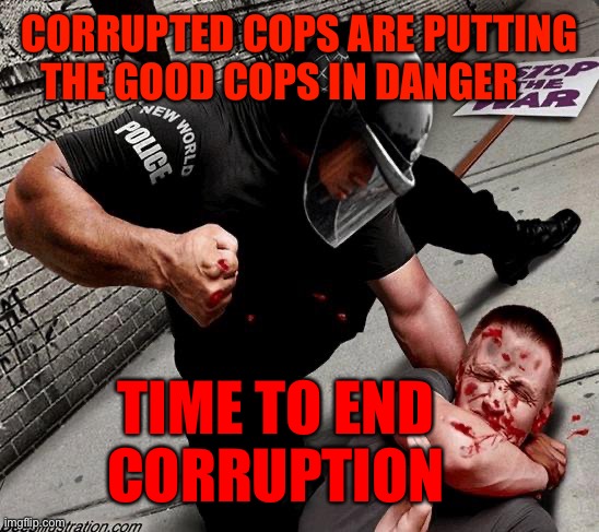 NWO Police State | CORRUPTED COPS ARE PUTTING    THE GOOD COPS IN DANGER; TIME TO END        CORRUPTION | image tagged in nwo police state | made w/ Imgflip meme maker