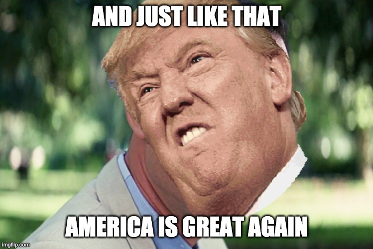 AND JUST LIKE THAT; AMERICA IS GREAT AGAIN | image tagged in memes | made w/ Imgflip meme maker