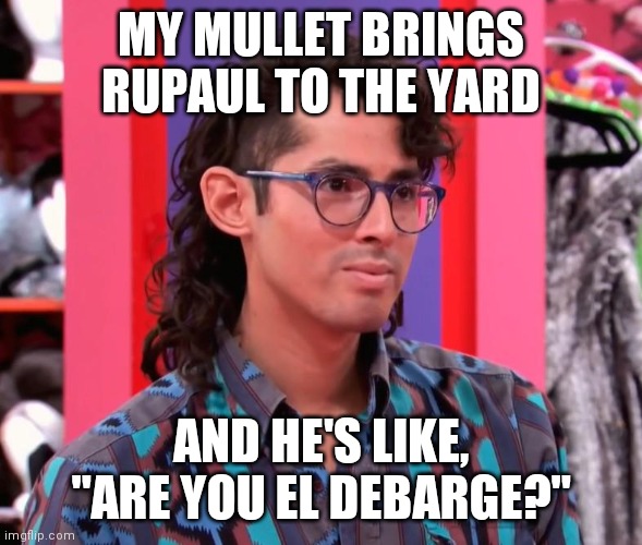 MY MULLET BRINGS RUPAUL TO THE YARD; AND HE'S LIKE, "ARE YOU EL DEBARGE?" | image tagged in rupaulsdragrace | made w/ Imgflip meme maker