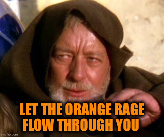 Obi Wan Kenobi Jedi Mind Trick | LET THE ORANGE RAGE
FLOW THROUGH YOU | image tagged in obi wan kenobi jedi mind trick | made w/ Imgflip meme maker