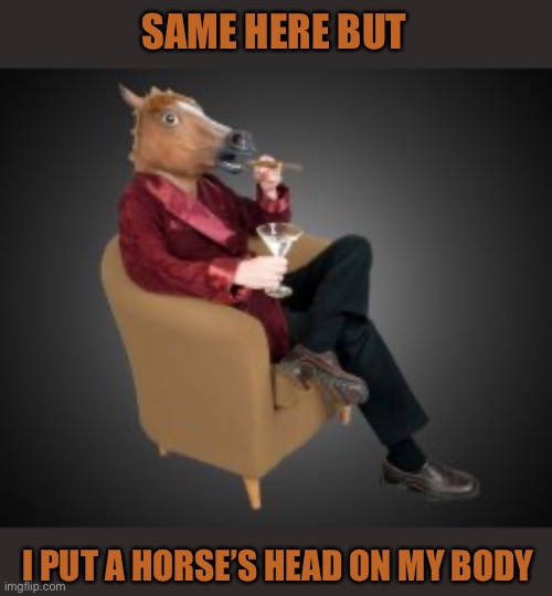 SAME HERE BUT I PUT A HORSE’S HEAD ON MY BODY | made w/ Imgflip meme maker