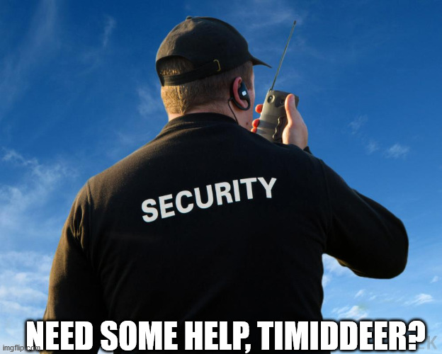 Security Guard Work Stories | NEED SOME HELP, TIMIDDEER? | image tagged in security guard work stories | made w/ Imgflip meme maker