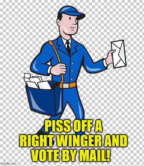 Mail carrier | PISS OFF A RIGHT WINGER AND; VOTE BY MAIL! | image tagged in mail carrier | made w/ Imgflip meme maker