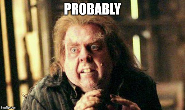 Peter Pettigrew In Fear | PROBABLY | image tagged in peter pettigrew in fear | made w/ Imgflip meme maker