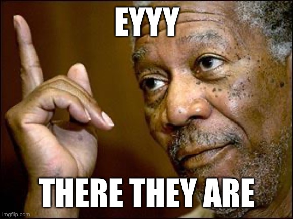 This Morgan Freeman | EYYY THERE THEY ARE | image tagged in this morgan freeman | made w/ Imgflip meme maker