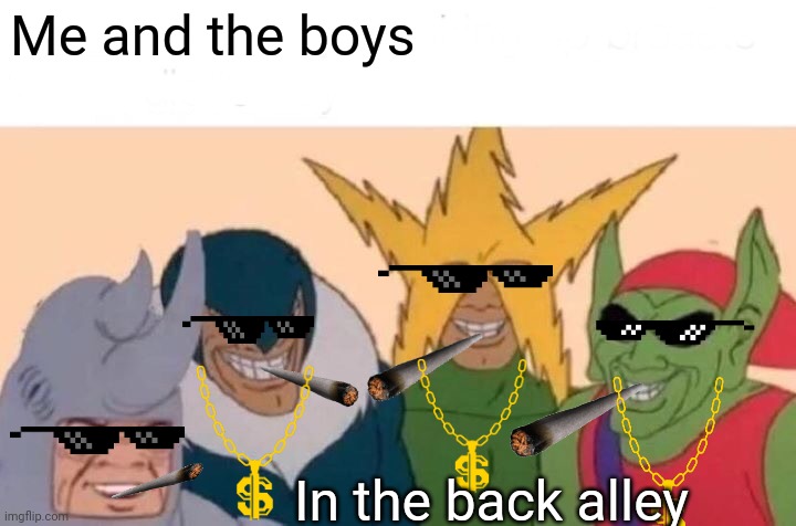 Me And The Boys | Me and the boys; In the back alley | image tagged in memes,me and the boys | made w/ Imgflip meme maker