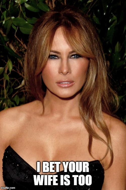 melania trump | I BET YOUR WIFE IS TOO | image tagged in melania trump | made w/ Imgflip meme maker