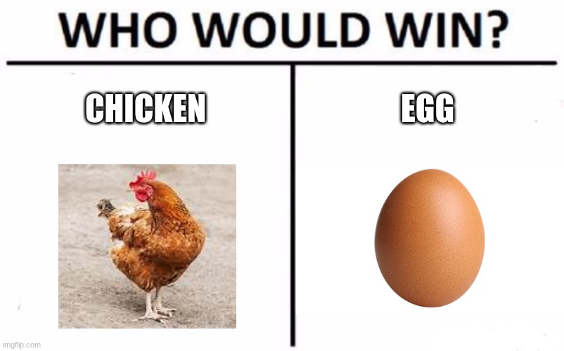 What came 1st? | CHICKEN; EGG | image tagged in memes,who would win | made w/ Imgflip meme maker