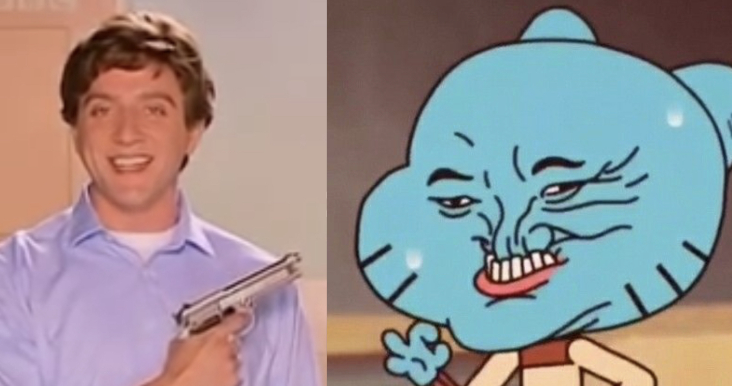Gun guy with blue devil Blank Meme Template