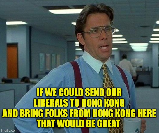 That Would Be Great Meme | IF WE COULD SEND OUR LIBERALS TO HONG KONG AND BRING FOLKS FROM HONG KONG HERE
THAT WOULD BE GREAT | image tagged in memes,that would be great | made w/ Imgflip meme maker