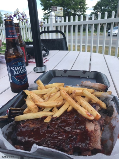 When you finally can eat at your favorite BBQ joint (sitting right next to the smokers...smells wonderful) | image tagged in good eats | made w/ Imgflip meme maker