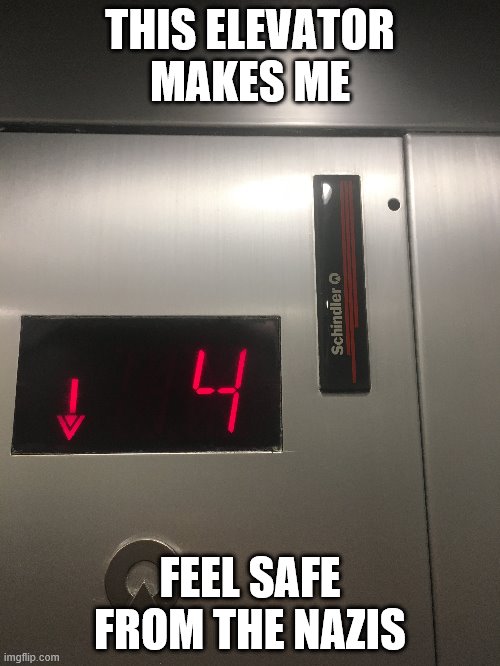 It even has a list...of floors. | THIS ELEVATOR MAKES ME; FEEL SAFE FROM THE NAZIS | image tagged in funny memes,elevator,nazis,puppies and kittens | made w/ Imgflip meme maker