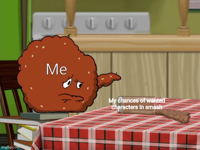 New template y'all! | Me; My chances of wanted characters in smash | image tagged in crying meatwad,athf,template,memes | made w/ Imgflip meme maker