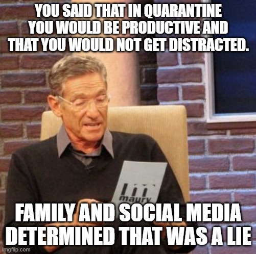 Maury Lie Detector | YOU SAID THAT IN QUARANTINE YOU WOULD BE PRODUCTIVE AND THAT YOU WOULD NOT GET DISTRACTED. FAMILY AND SOCIAL MEDIA DETERMINED THAT WAS A LIE | image tagged in memes,maury lie detector | made w/ Imgflip meme maker