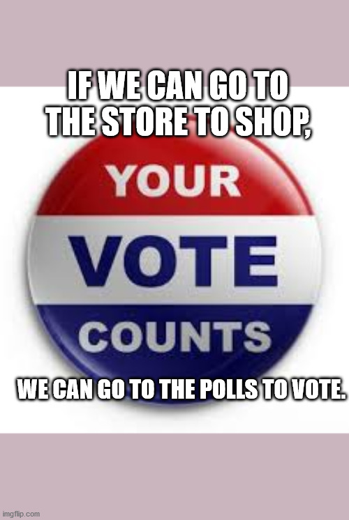 Vote | IF WE CAN GO TO THE STORE TO SHOP, WE CAN GO TO THE POLLS TO VOTE. | image tagged in vote | made w/ Imgflip meme maker