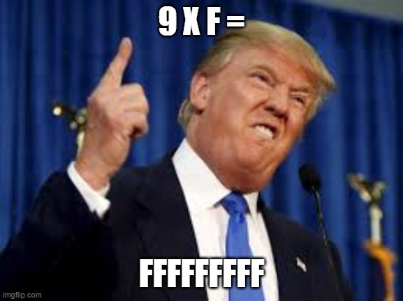 FFFFFFFFFFFFF Trump | 9 X F = FFFFFFFFF | image tagged in fffffffffffff trump | made w/ Imgflip meme maker