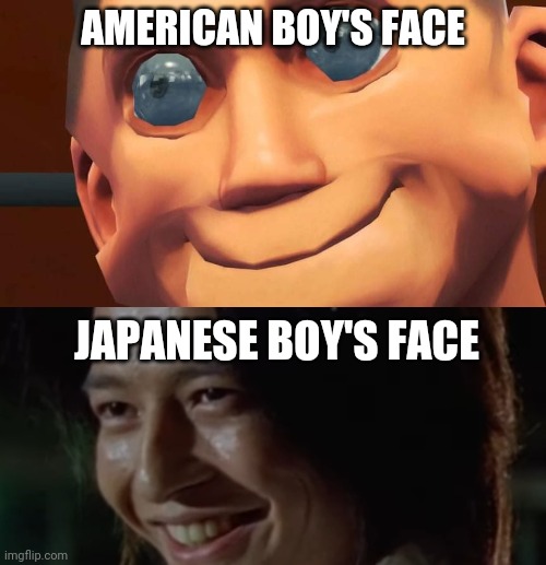 Scout vs Mikoto Nakadai aka Abarekiller face difference | AMERICAN BOY'S FACE; JAPANESE BOY'S FACE | image tagged in memes,usa,japan,funny | made w/ Imgflip meme maker