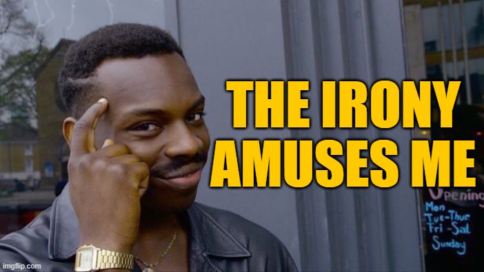 Roll Safe Think About It Meme | THE IRONY AMUSES ME | image tagged in memes,roll safe think about it | made w/ Imgflip meme maker