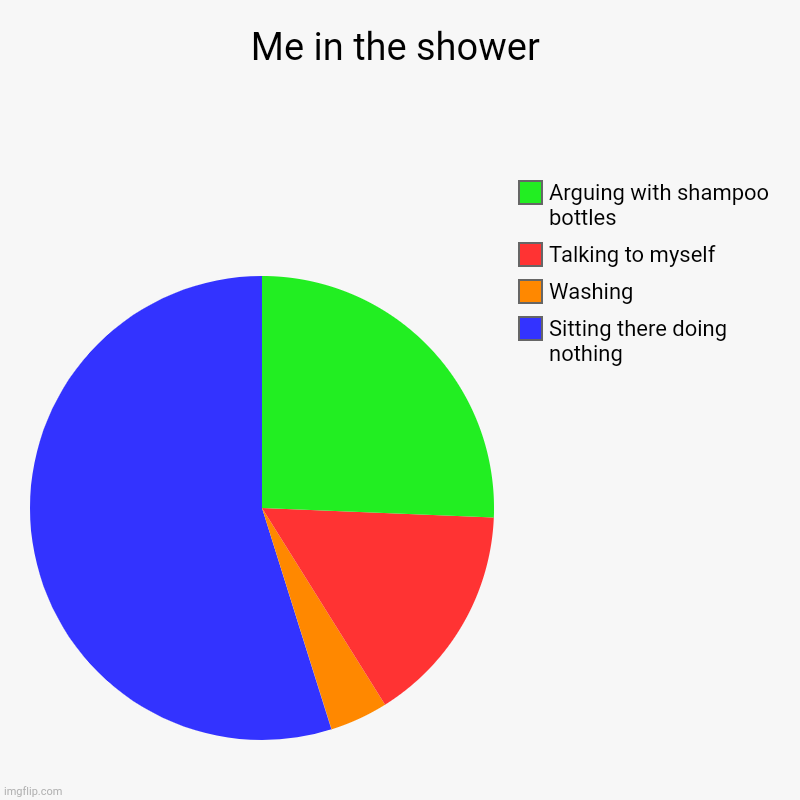 Me in the shower | Sitting there doing nothing, Washing, Talking to myself, Arguing with shampoo bottles | image tagged in charts,pie charts | made w/ Imgflip chart maker
