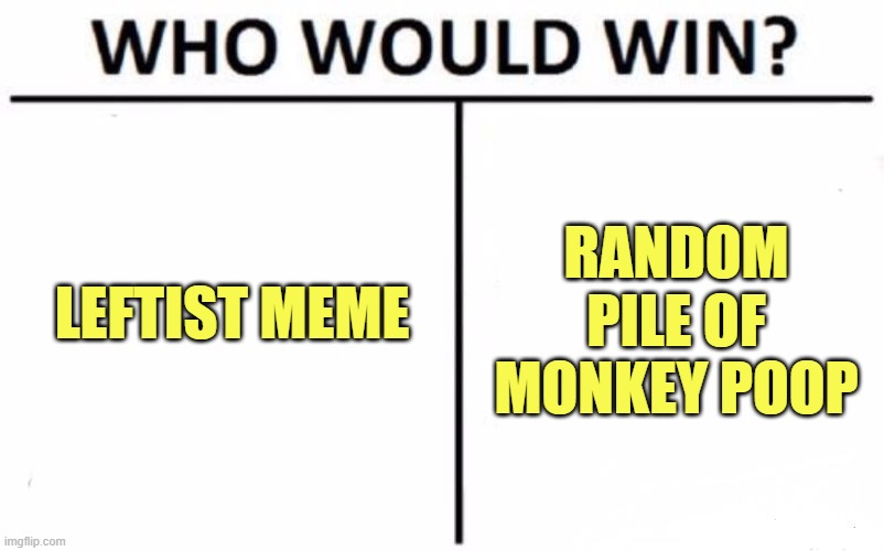 Who Would Win? Meme | LEFTIST MEME RANDOM PILE OF MONKEY POOP | image tagged in memes,who would win | made w/ Imgflip meme maker