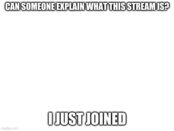 Blank White Template | CAN SOMEONE EXPLAIN WHAT THIS STREAM IS? I JUST JOINED | image tagged in blank white template | made w/ Imgflip meme maker