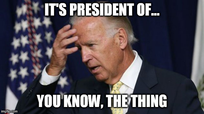 Joe Biden worries | IT'S PRESIDENT OF... YOU KNOW, THE THING | image tagged in joe biden worries | made w/ Imgflip meme maker