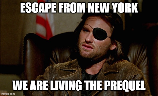 Wall it off, defund the police, defund NYFD, voila! Lots of free housing too! | ESCAPE FROM NEW YORK; WE ARE LIVING THE PREQUEL | image tagged in escape from new york snake plisskin | made w/ Imgflip meme maker