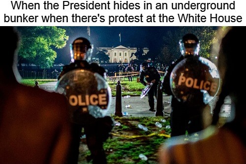 High Quality Trump Hiding Underground Bunker Protest Draft Dodger Blank Meme Template
