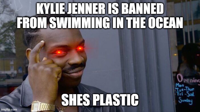Roll Safe Think About It | KYLIE JENNER IS BANNED FROM SWIMMING IN THE OCEAN; SHES PLASTIC | image tagged in memes,roll safe think about it,plastic,ocean | made w/ Imgflip meme maker
