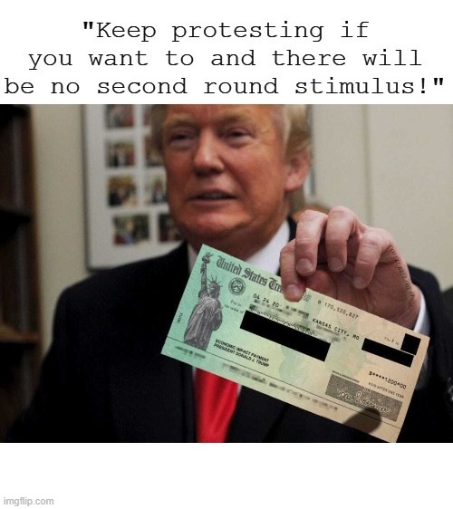 Trump Keep Protesting No Stimulus | image tagged in trump keep protesting no stimulus | made w/ Imgflip meme maker