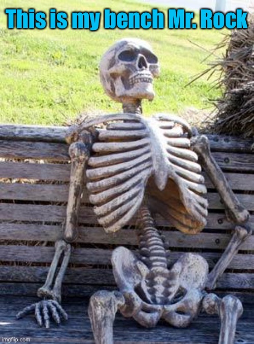 Waiting Skeleton Meme | This is my bench Mr. Rock | image tagged in memes,waiting skeleton | made w/ Imgflip meme maker
