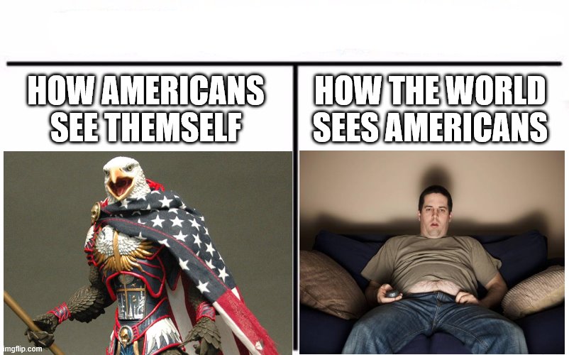 HOW AMERICANS SEE THEMSELF HOW THE WORLD SEES AMERICANS | made w/ Imgflip meme maker