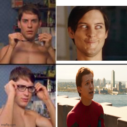 The Best Spiderman | image tagged in peter parker glasses | made w/ Imgflip meme maker