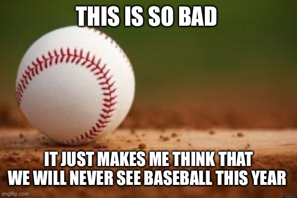 Baseball | THIS IS SO BAD; IT JUST MAKES ME THINK THAT WE WILL NEVER SEE BASEBALL THIS YEAR | image tagged in baseball | made w/ Imgflip meme maker