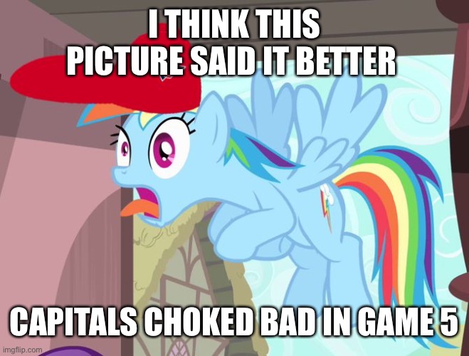 Washington Capitals choking sign | I THINK THIS PICTURE SAID IT BETTER; CAPITALS CHOKED BAD IN GAME 5 | image tagged in washington capitals choking sign | made w/ Imgflip meme maker