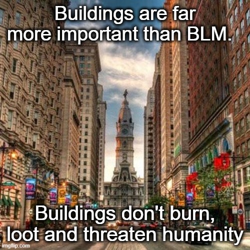 Buildings More Important than BLM | Buildings are far more important than BLM. Buildings don't burn, loot and threaten humanity | image tagged in blm,loot,riot,protest,burn buildings | made w/ Imgflip meme maker