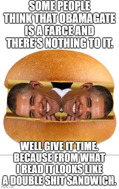 THE MC BARRY DOUBLE ONLY $4.95 AT MCDONALD'S. | SOME PEOPLE THINK THAT OBAMAGATE IS A FARCE AND THERE'S NOTHING TO IT. WELL GIVE IT TIME. BECAUSE FROM WHAT I READ IT LOOKS LIKE A DOUBLE SHIT SANDWICH. | image tagged in blank white template,nothing burger,obamagate,fisa abuse,obama page strok | made w/ Imgflip meme maker
