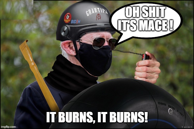 BIDEN CONFUSES HIS BREATHE FRESHENER AGAIN. | OH SHIT IT'S MACE ! IT BURNS, IT BURNS! | image tagged in biden 2020,biden the magnificent,biden brains in your ass,come on man,biden senility treatment program | made w/ Imgflip meme maker