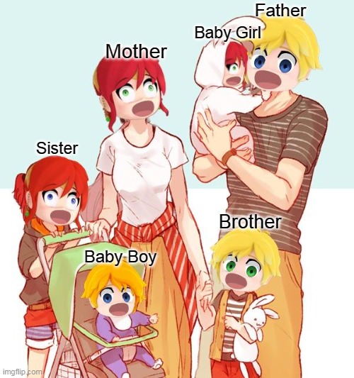 Unholy Scream Family | Father; Baby Girl; Mother; Sister; Brother; Baby Boy | image tagged in rwby chibi,rwby pyrrha | made w/ Imgflip meme maker