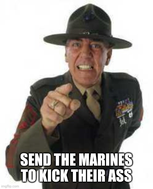 marine drill | SEND THE MARINES TO KICK THEIR ASS | image tagged in marine drill | made w/ Imgflip meme maker