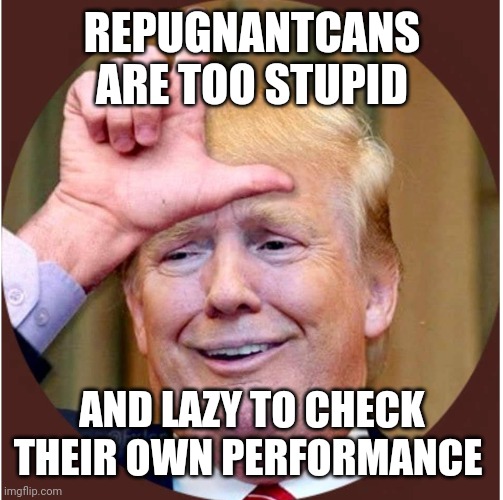 Trump loser | REPUGNANTCANS ARE TOO STUPID AND LAZY TO CHECK THEIR OWN PERFORMANCE | image tagged in trump loser | made w/ Imgflip meme maker