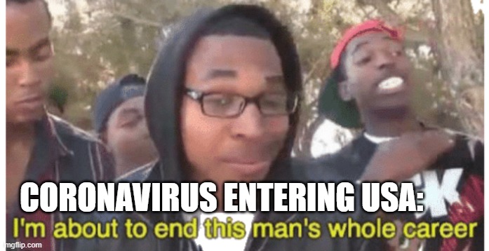i'm gonna end this man's whole career | CORONAVIRUS ENTERING USA: | image tagged in i'm gonna end this man's whole career | made w/ Imgflip meme maker
