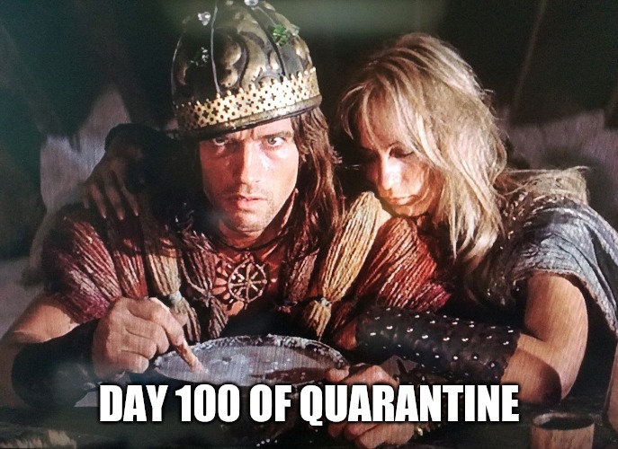Day 100 of quarantine | DAY 100 OF QUARANTINE | image tagged in quarantine,covid-19,conan the barbarian | made w/ Imgflip meme maker