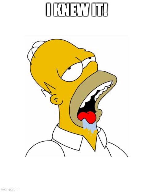 Homer Simpson Drooling | I KNEW IT! | image tagged in homer simpson drooling | made w/ Imgflip meme maker