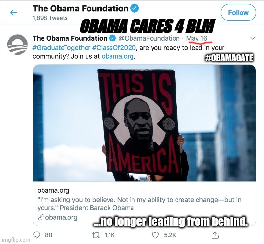 Maybe it only looks like George Floyd? Anyway, we know: Life Imitates ART. | OBAMA CARES 4 BLM; #OBAMAGATE; ...no longer leading from behind. | image tagged in obama cares for blm,leaderboard,george floyd,blm,false flag,the great awakening | made w/ Imgflip meme maker