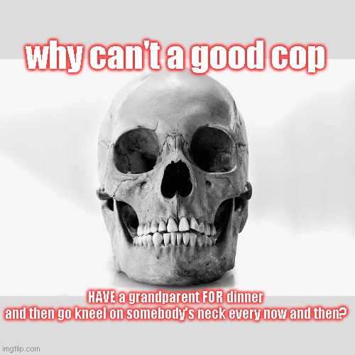 politics | why can't a good cop; HAVE a grandparent FOR dinner
and then go kneel on somebody's neck every now and then? | image tagged in seriously wtf | made w/ Imgflip meme maker