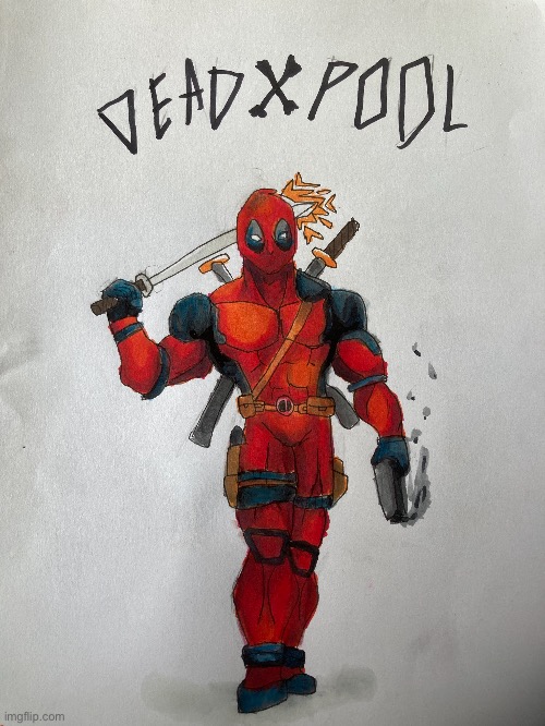 Surprisingly this is my first ever drawing of deadpool and it was really fun hope you like it | image tagged in deadpool,art,fan art | made w/ Imgflip meme maker