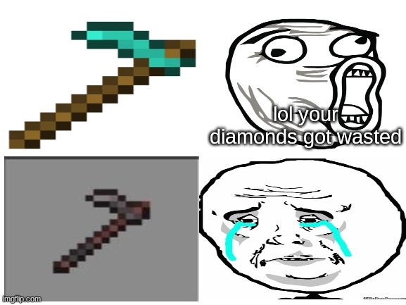 Blank White Template | lol your diamonds got wasted | image tagged in blank white template,funny,funny memes | made w/ Imgflip meme maker